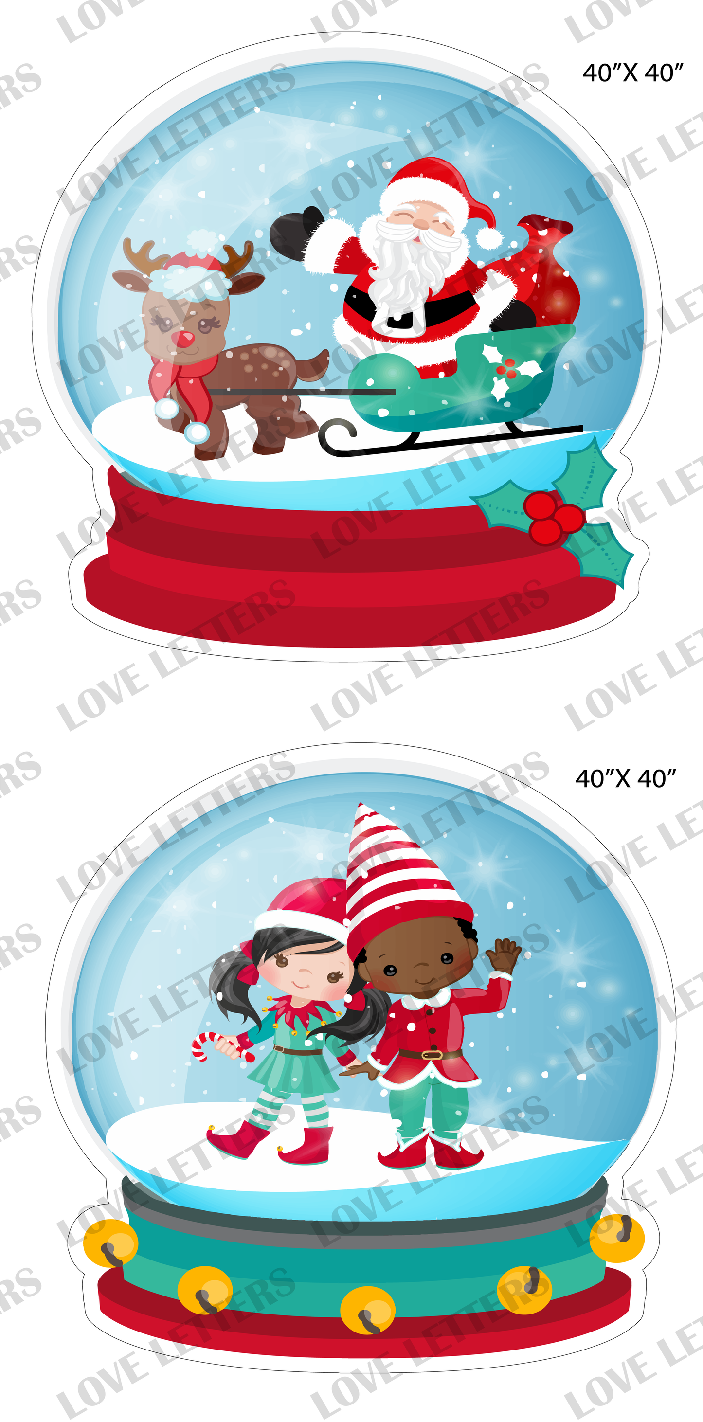 2 Large Snow Globes and Santa